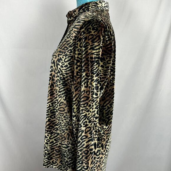 Vintage y2k DENIM & CO. Vintage Leopard Print Velvet Button-Up Shirt (Size S) - Picture 2 of 7
